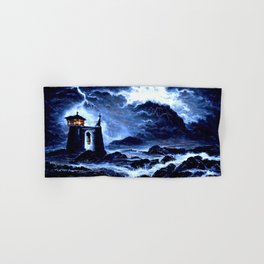A lighthouse in the storm Hand & Bath Towel