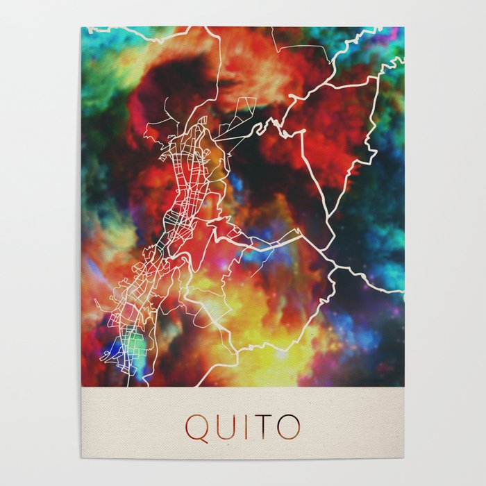 Quito Ecuador Watercolor City Street Map Poster by Red Atlas Designs
