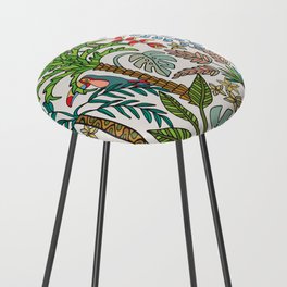 COLORING BOOK JUNGLE FLORAL DOODLE TROPICAL PALM TREES WITH TOUCAN in RETRO 70s COLORS Counter Stool