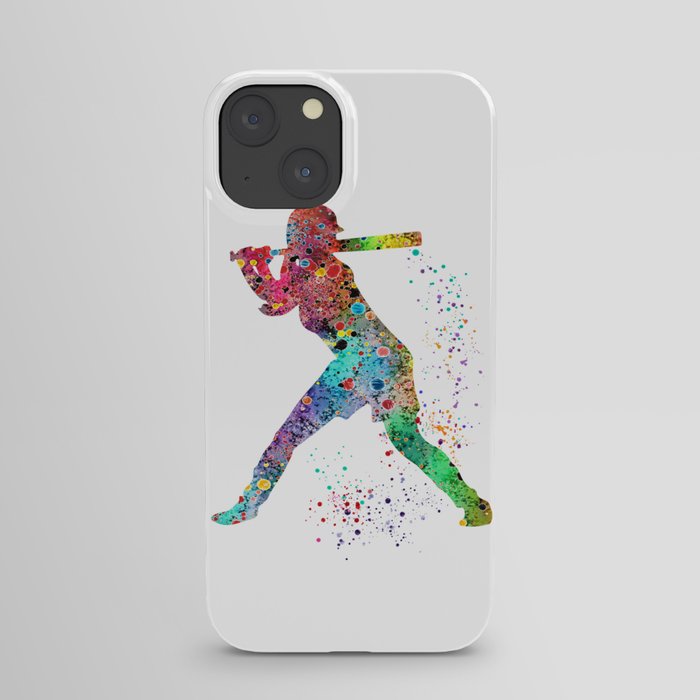Baseball Softball Player Sports Art Print Watercolor Print Girl's softball iPhone Case