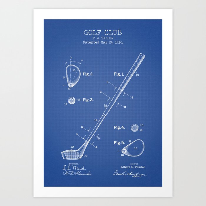 Golf Club blueprint Art Print by Dennson Creative Society6