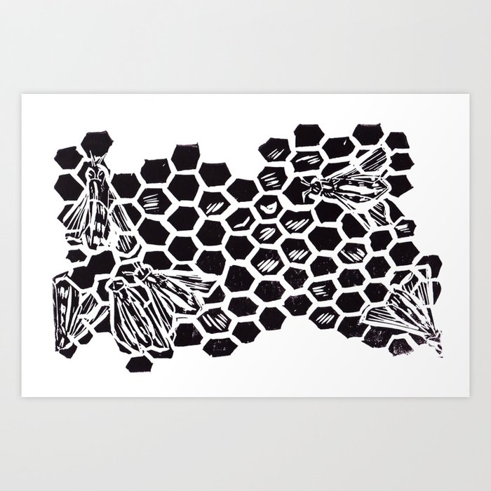 Black and White Bees Art Print