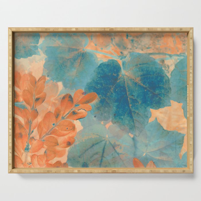 Blue and Orange Autumn Leaves Serving Tray
