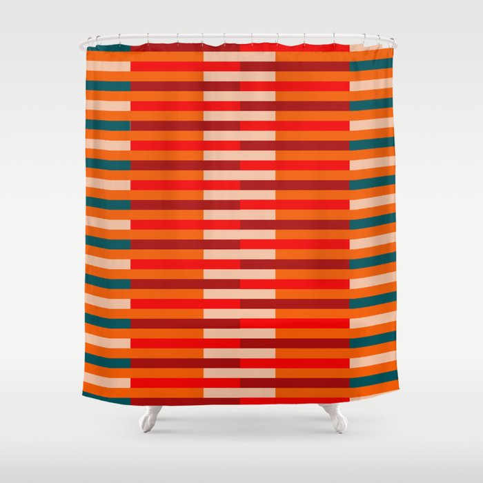 Colorful Stripes Orange Teal Red & Beige  Shower Curtain