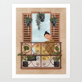Girl On The Balcony Art Print