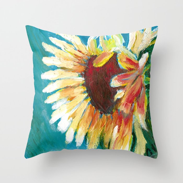 Big Sunflower Throw Pillow by Jeanne Van Wieren