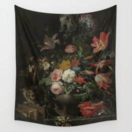Abraham Mignon - The overthrown bouquet - 1660-1679 Wall Tapestry