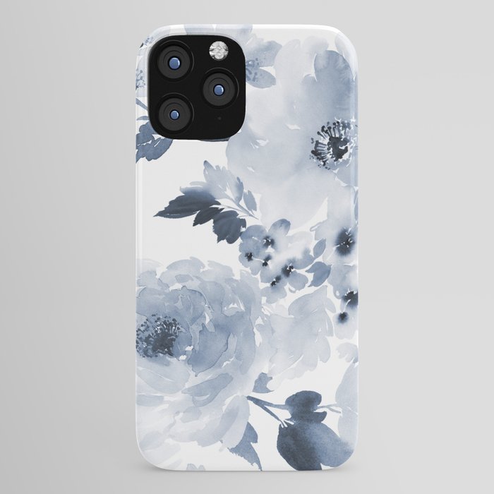 Floral Kingdom Watercolor Navy Blue Painting Of Flowers Peony iPhone Case