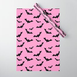 Black Bat Pattern on Pink Wrapping Paper