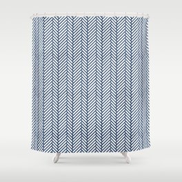 Herringbone Navy Blue Shower Curtain