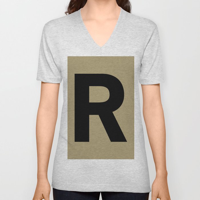 Letter R (Black & Sand) V Neck T Shirt