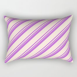 [ Thumbnail: Orchid and Beige Colored Lined Pattern Rectangular Pillow ]