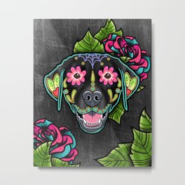 Labrador Retriever - Black Lab - Day of the Dead Sugar Skull Dog Metal Print | Retriever, Skull, Dog, Flowers, Drawing, Colorful, Tattoo, Dayofthedead, Happy, Labrador 