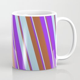 [ Thumbnail: Sienna, Light Blue & Purple Colored Lines/Stripes Pattern Coffee Mug ]