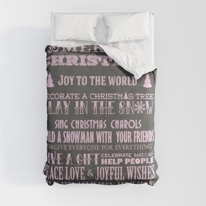 Pink Christmas Chalkboard Typography Quotes Comforter