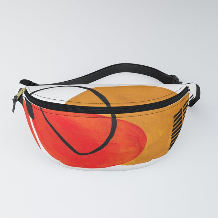 Mid Century Modern Abstract Vintage Pop Art Space Age Pattern Orange Yellow Black Orbit Accent Fanny Pack