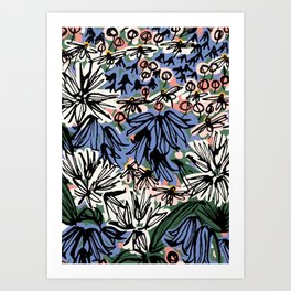 Woodland Flowers Art Print | Woodlandplants, Drawing, Woodlandprint, Woodlandscene, Wildflowers, Wildgarlic, Bluebells, Woodlandflowers 