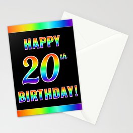[ Thumbnail: Fun, Colorful, Rainbow Spectrum “HAPPY 20th BIRTHDAY!” Stationery Cards ]