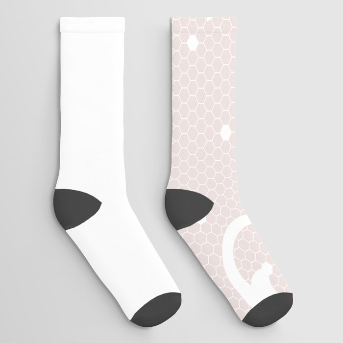 White Floral Curls Lace Vertical Split on Pastel Pink Socks