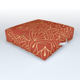 Gold Mandala Pattern On Red Outdoor Floor Cushion