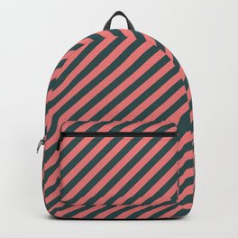 [ Thumbnail: Dark Slate Gray & Light Coral Colored Striped Pattern Backpack ]