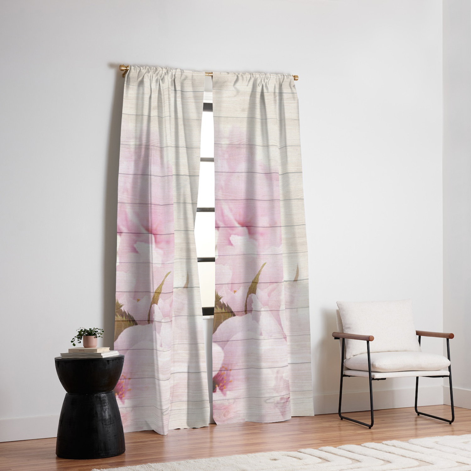 Romantic Vintage Shabby Chic Floral Wood Pink Blackout Curtain By
