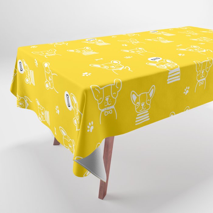 Yellow and White Hand Drawn Dog Puppy Pattern Tablecloth