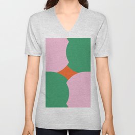 Mid-Century Modern Semi-Circles in Pink and Green V Neck T Shirt
