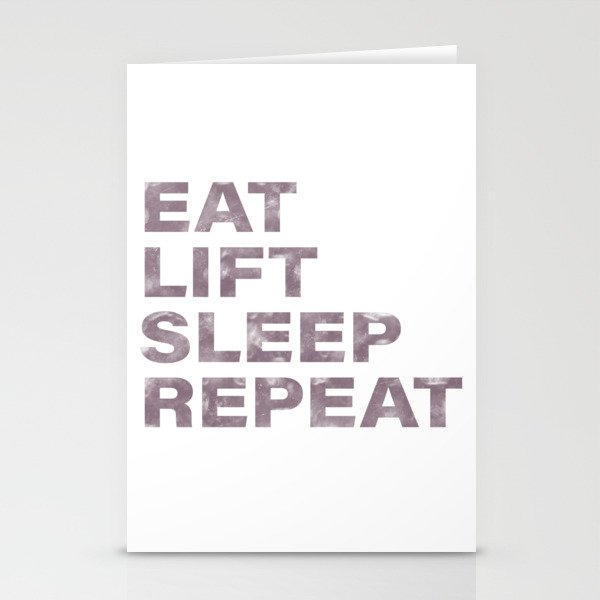 Eat lift sleep repeat vintage rustic purple text Stationery Cards