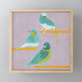 Three Friendly Birds - Emerald and Light Purple Framed Mini Art Print