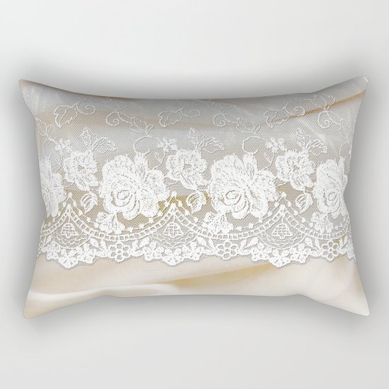 Bride lace - Luxury white floral elegant lace on cream silk fabric on #Society6 Rectangular Pillow