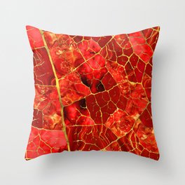 Red Marble Leaf Throw Pillow