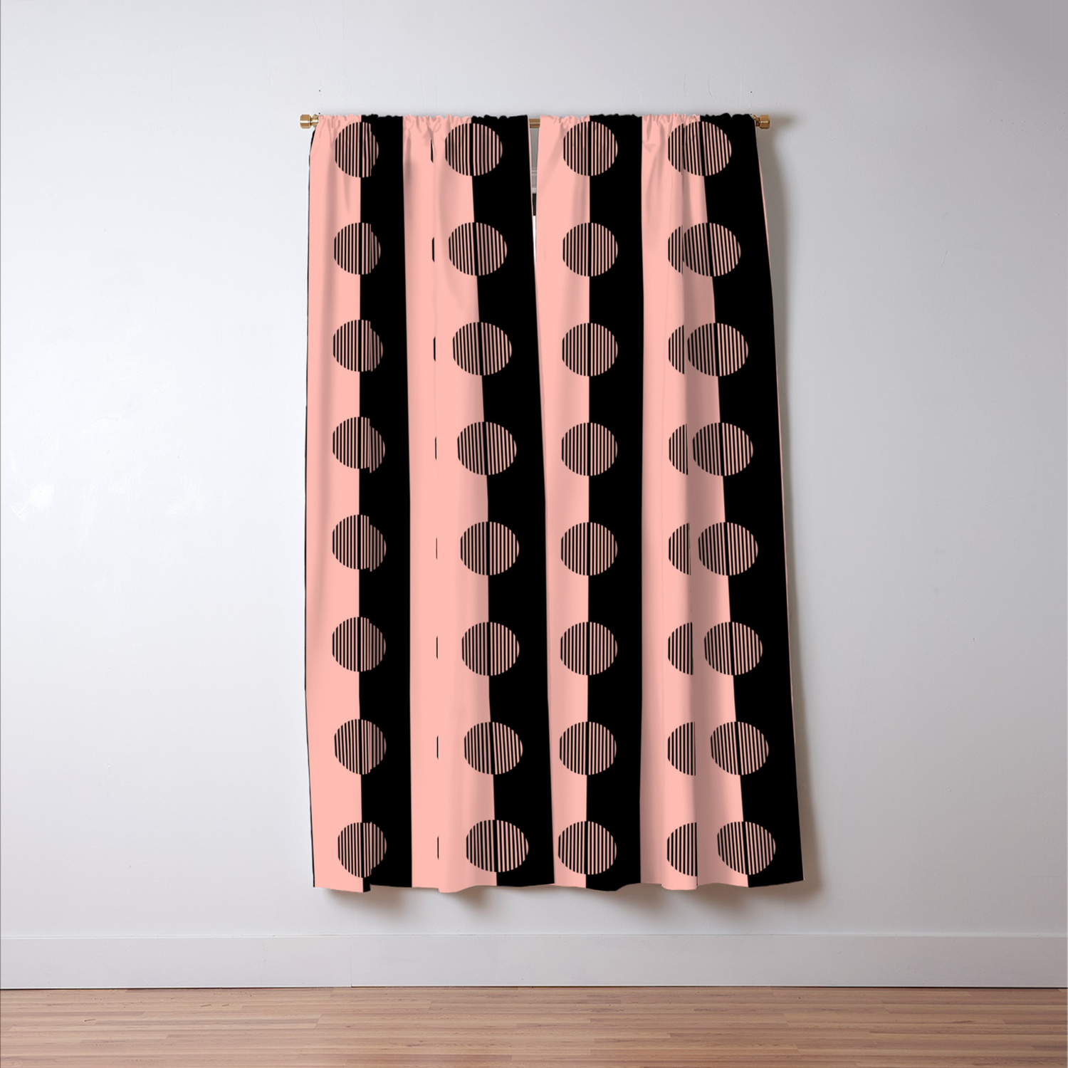 Horizons Geometric Stripes Peach Pink Black Blackout Curtain