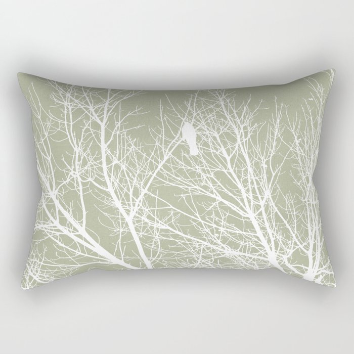 White Bird in White Tree - Moss A593 Rectangular Pillow