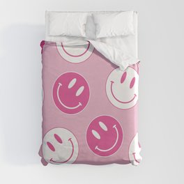 Large Pink and White Smiley Face - Preppy Aesthetic Decor Duvet Cover