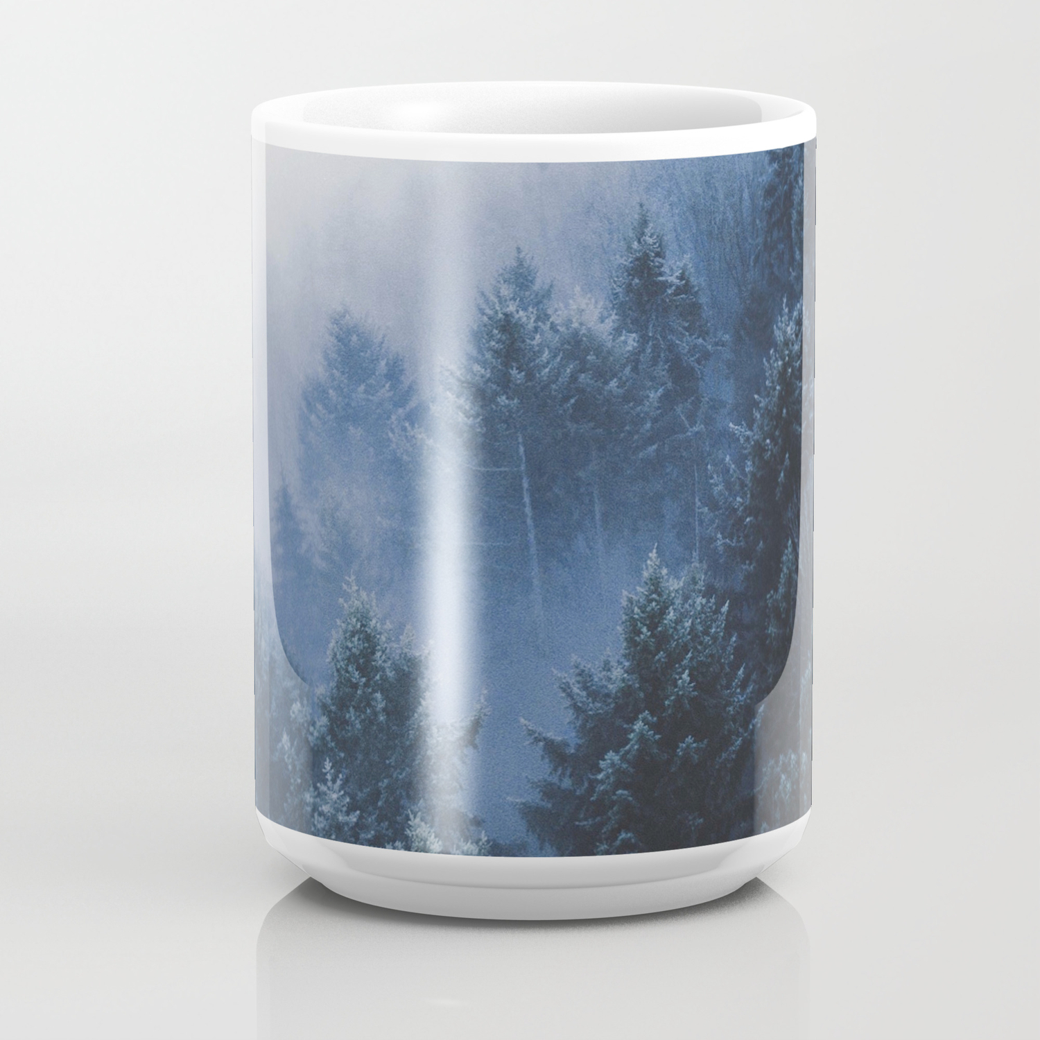 Foggy Blue Purple Mountain Hill Pine Trees Landscape Nature Photography Minimalist Modern Art Coffee Mug