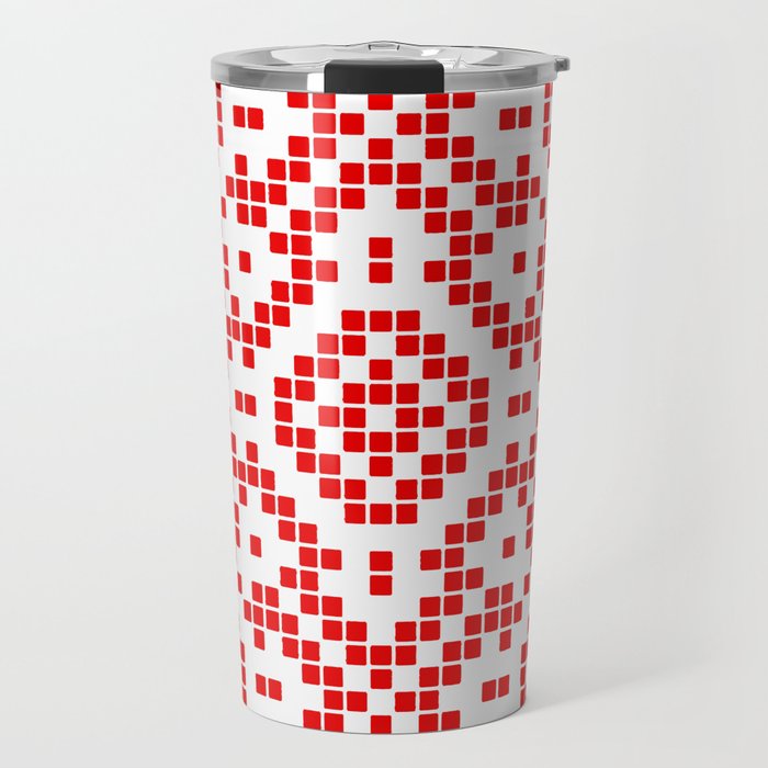 Grid Paper White Geometric Pattern Vector Art Red Accent Travel Mug