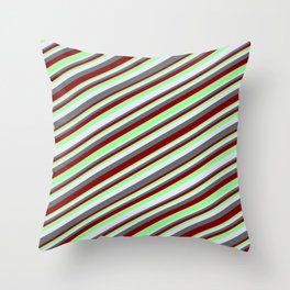 [ Thumbnail: Maroon, Green, Lavender, and Dim Gray Colored Lined Pattern Throw Pillow ]