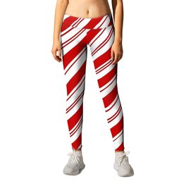 winter holiday xmas red white striped peppermint candy cane Leggings