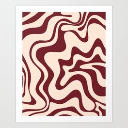 Retro Liquid Swirl Abstract Pattern in Cinnamon Cocoa and Cream  Art Print