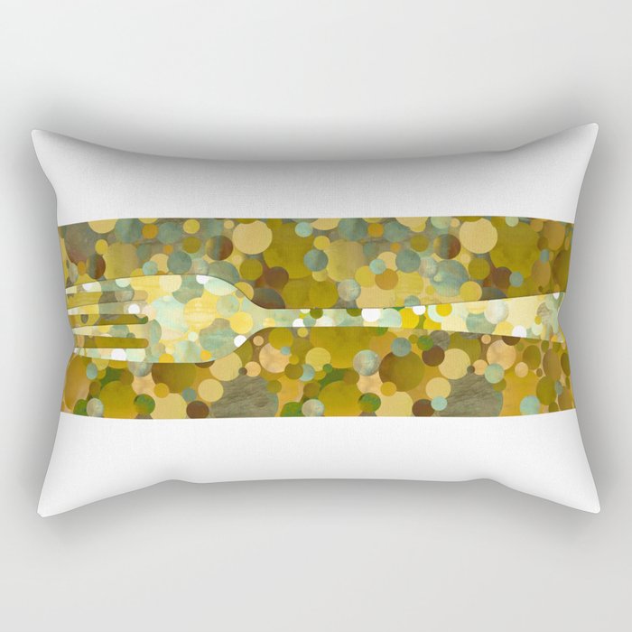 Kitchen Decor Circle Fork Art Gold Rectangular Pillow