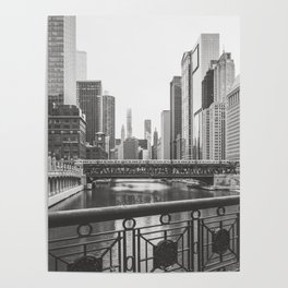 Chicago River Black and White Poster