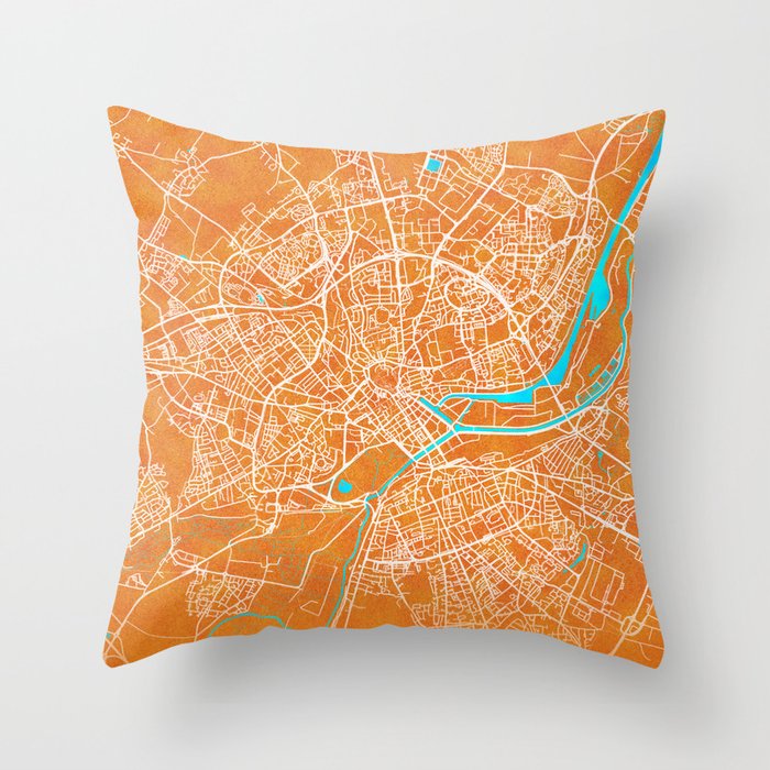 Caen, France, Gold, Blue, City, Map Throw Pillow