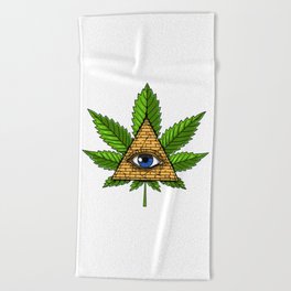Weed Illuminati Pyramid Beach Towel