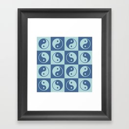 Checkered Yin Yang Pattern (Muted Blue Colors) Framed Art Print