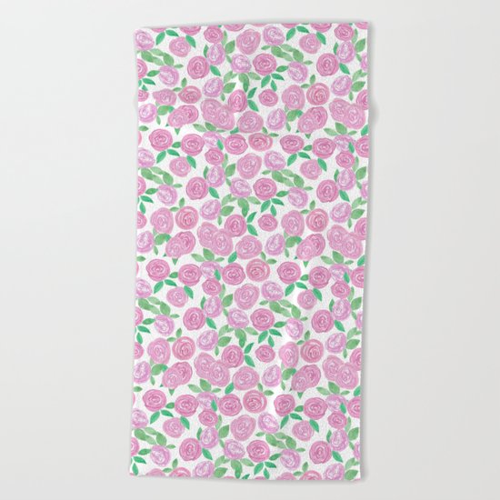 Pale pink roses . Watercolor . Beach Towel