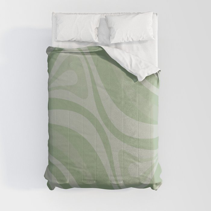 New Groove Retro Swirl Abstract Pattern in Muted Green Comforter