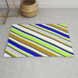 [ Thumbnail: Colorful Light Gray, Mint Cream, Light Green, Dark Goldenrod, and Blue Colored Striped/Lined Pattern Rug ]