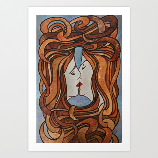 Lesbian Kiss (Art Nouveau Style) Art Print