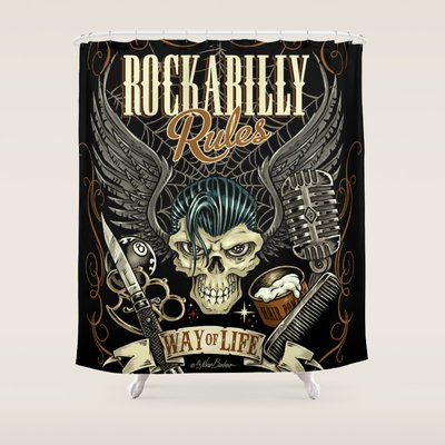 Rockabilly Shower Curtains Society6 Rockabilly Rules Way Of Life Shower Curtain